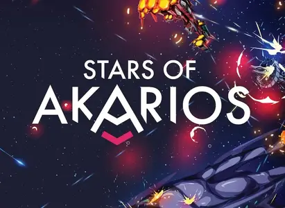 Stars of Akarios game cover art, which has a sci-fi style logo placed on colorful space background.